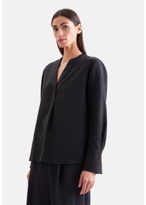 Klassische Bluse Seidensticker, Damen, Gr. XXL (44), schwarz, 100% Leinen, unifarben, regular fit, V-Ausschnitt, Blusen Klassische Bluse, Tunika Uni