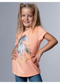 T-Shirt TRIGEMA "TRIGEMA T-Shirt mit Pferd", M&auml;dchen, Gr. 152, rot (apricot), Single Jersey, 100% Baumwolle, normal, Rundhals, Shirts T-Shirt