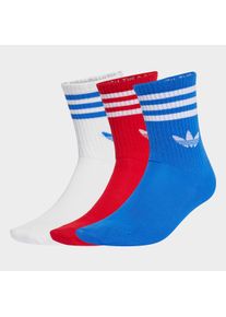 Sportsocken adidas originals "3S CREW S 3P", Herren, Gr. XL (46/48), better scarlet, blau, wei&szlig;, Obermaterial: 49% Baumwolle, 48% Polyester, 2% Elasthan, 1% Polyamid, Socken Sportsocken, f&uuml;r Laufen, kn&ouml;chellang, mit 3-Streifen und Trefoil Logo