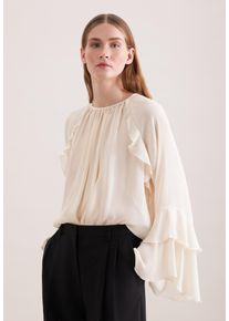 Schlupfbluse Seidensticker, Damen, Gr. XXL (44), off, wei&szlig;, 100% Polyester, unifarben, relaxed fit, Rundhals, Blusen Schlupfbluse, 1/1 Rundhals Uni