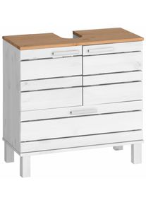 Waschbeckenunterschrank Home Affaire "JOSIE", wei&szlig; (wei&szlig;, honig), B:60cm H:61,5cm T:30cm, Massivholz, Schr&auml;nke, Waschbeckenunterschrank, Breite 60, aus Massivholz, Metallgriffe, 1 Schublade & 2 T&uuml;ren