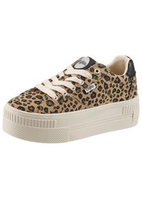 Plateausneaker Buffalo, Damen, Gr. 37, schwarz, braun, Lederimitat, Textil, Schuhe Plateausneaker, Freizeitschuh, Halbschuh, Schn&uuml;rschuh im feinen Leo-Look