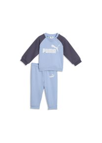 Trainingsanzug Puma "MINICATS ESS RAGLAN CREW SET FL INF", Jungen, Gr. 98, blau (chambray blau), Fleece, Obermaterial: 68% Baumwolle, 32% Polyester, unifarben, regular fit, Sportanz&uuml;ge Trainingsanzug, 2-teilig, mit Rundhalsausschnitt, mit innenliegendem Kordelzug