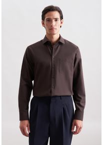 Flanellhemd Seidensticker "Schwarze Rose", Herren, Gr. L (42), normale &Auml;rmell&auml;ngen, dunkelbraun, 100% Baumwolle, unifarben, regular fit, 2-Knopf-Manschette, Hemden Flanellhemd, Regular 1/1 Kentkragen Uni
