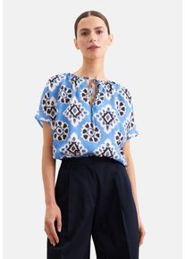 Klassische Bluse Seidensticker, Damen, Gr. XS (34), blau, 100% Viskose, gemustert, regular fit, Rundhals, Blusen Klassische Bluse, Tunika Druck
