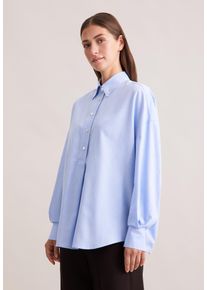 Hemdbluse Seidensticker, Damen, Gr. 3XL (46), hellblau, 100% Baumwolle, unifarben, oversize, ohne Ausschnitt, Blusen Hemdbluse, 1/1 Kragen Uni