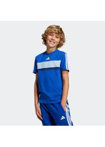 T-Shirt adidas Sportswear "SEASONAL ESSENTIALS TIBERIO 3-STREIFEN KIDS", Jungen, Gr. 176, wei&szlig; (royal blau, core wei&szlig;), Obermaterial: 100% Baumwolle, Rundhals, Shirts T-Shirt