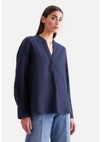 Klassische Bluse Seidensticker, Damen, Gr. L (40), dunkelblau, 100% Leinen, unifarben, regular fit, V-Ausschnitt, Blusen Klassische Bluse, Tunika Uni