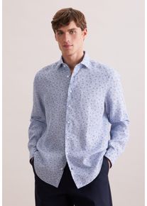 Leinenhemd Seidensticker "Schwarze Rose", Herren, Gr. XXL (46), normale &Auml;rmell&auml;ngen, hellblau, 100% Leinen, bedruckt, regular fit, 2-Knopf-Manschette, Hemden Leinenhemd, Regular 1/1 Kentkragen Druck