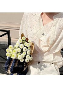 WHITE One Size Crew Neck Fashion Casual Hollow Out Pullovers Tops Spring/autumn Women's Clothing Elegant Long Sleeve T-Shirts