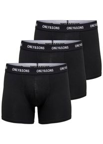 Only & Sons Trunk ONLY & SONS "ONSFITZ SOLID BLACK TRUNK 3PACK3854 NOOS", Herren, Gr. L, 3 Stk., schwarz (schwarz waistband), Jersey, Obermaterial: 95% Baumwolle, 5% Elasthan, unifarben mit Farbeinsatz, normal, Unterhosen Trunk