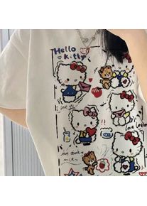 Short-Sleeved Summer Hello Kitty Graffiti Printed T-Shirt for Women Cotton Y2K Cute Cartoon Pattern Popular Street Fashion Ins
