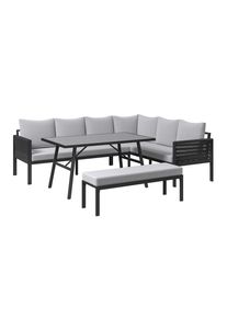 Ambia Garden Dining-Loungeset, Anthrazit, Grauwei&szlig;, Metall, Kunststoff, Textil, 4-teilig, F&uuml;llung: Kaltschaum,Kaltschaum, 240x185 cm, Gartenm&ouml;bel, Gartengarnituren, Gartenm&ouml;bel-Sets