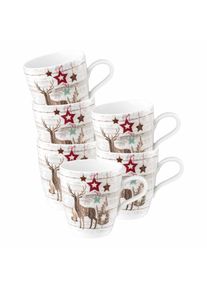 Becher Seltmann Weiden "Henkelbecher Life Christmas 400 ml 6er Set wei&szlig;-braun", bunt (wei&szlig;, braun), B:9cm H:10,3cm &Oslash;:9cm, Porzellan, Trinkgef&auml;&szlig;e, Becher, Sp&uuml;lmaschinengeeignet, Mikrowellengeeignet, Ofenfest, Salamandergeeignet, K&uuml;hlschrankgeeignet, Gefrierschrankgeeignet