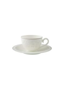 Villeroy & Boch Tasse VILLEROY & BOCH "Kaffeetasse mit Untertasse Gray Pearl 120 ml wei&szlig;", wei&szlig;, B:16cm H:8,2cm &Oslash;:16cm, Porzellan, Trinkgef&auml;&szlig;e, Tasse, Sp&uuml;lmaschinenfest, Mikrowellensicher