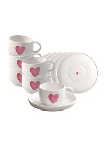Tasse "Espressotassen mit Untertassen With Love 60 ml 6er Set wei&szlig;", wei&szlig;, B:12cm H:6,7cm &Oslash;:12cm, Porzellan, LIKE. BY VILLEROY & BOCH, Trinkgef&auml;&szlig;e, Tasse, Sp&uuml;lmaschinenfest, Mikrowellensicher
