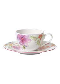 Villeroy & Boch Tasse VILLEROY & BOCH "Kaffeetasse mit Untertasse Mariefleur Basic 250 ml bunt", bunt, B:2cm H:2cm &Oslash;:16cm, Porzellan, Trinkgef&auml;&szlig;e, Tasse, Sp&uuml;lmaschinengeeignet, Mikrowellenfest