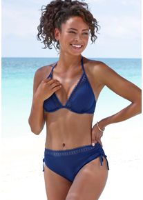 B&uuml;gel-Bikini-Top s.Oliver "Aiko", Damen, Gr. 40, Cup F, blau (marine), Microfaser, Microfaser, Polyamid, Basic, Bikini-Oberteile B&uuml;gel-Bikini-Top, mit H&auml;keloptik