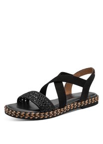 Riemchensandale Tamaris, Damen, Gr. 41, schwarz, Leder, Lederimitat, Textil, bestickt, Basic, Schuhe Riemchensandale, Sommerschuh, Sandalette mit bestickter Sohle