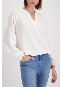 Schlupfbluse monari "Stickerei", Damen, Gr. 46, wei&szlig; (off, wei&szlig;), Web, Obermaterial: 100% Viskose, unifarben, regular fit taillenbedeckt, V-Ausschnitt, eingesetzt elastischer Bund, Blusen Schlupfbluse, Regular fit mit Stickerei
