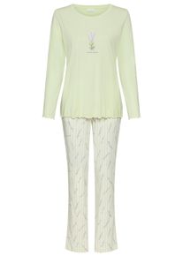 Pyjama Lascana, Damen, Gr. 48/50, gr&uuml;n (salbei), Single Jersey, Obermaterial: 50% Baumwolle, 50% Viskose, bedruckt, unifarben, bequem h&uuml;ftlang, Rundhals, eingesetzt Babylock kontrastfarben, Homewear-Sets Pyjama