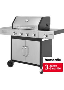 Gasgrill Hanseatic "Rockford, 4 Brenner + Seitenbrenner 14,5 kw Gesamt", silber (schwarz, silber), B:133cm H:112cm T:59cm, Grills, Gasgrill, inkl. 3 Jahre Herstellergarantie