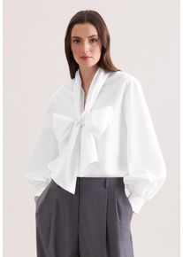 Schluppenbluse Seidensticker, Damen, Gr. M (38), wei&szlig;, 100% Baumwolle, unifarben, regular fit, Blusen Schluppenbluse, 1/1 Binderkragen Uni