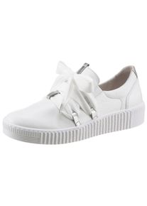 Slip-On Sneaker Gabor, Damen, Gr. 41, silber (wei&szlig;, silberfarben), Kalbsleder, kontrastfarbene Details, Schuhe Slip-On Sneaker, Schn&uuml;rschuh, Halbschuh, Slipper mit aufgesetzter Zierschn&uuml;rung, Topseller