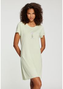 Nachthemd Lascana, Damen, Gr. 40/42, N-Gr, salbei, Single Jersey, Obermaterial: 50% Baumwolle, 50% Viskose, bedruckt, unifarben, bequem kurz, Rundhals, eingesetzt Babylock kontrastfarben, Kleider Nachthemd