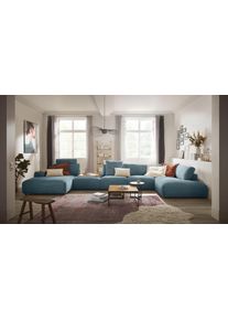 Wohnlandschaft Musterring "Lucia U-Form", blau (petrol), B:504cm H:81cm T:204cm, Sofas, Wohnlandschaft, Cord-Bezug, inklusive Kopfst&uuml;tze, Gesamtbreite 524 cm
