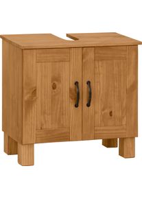 Waschbeckenunterschrank Home Affaire "Rodby", beige (natur gebeizt, gewachst), B:60cm H:55cm T:30cm, Massivholz, Schr&auml;nke, Waschbeckenunterschrank, FSC-zertifiziertes Massivholz, Griffe Metall, Breite 60cm, H&ouml;he 55cm