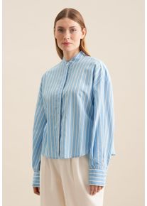 Klassische Bluse Seidensticker "Schwarze Rose", Damen, Gr. XXL (44), hellblau, 82% Viskose, 18% Polyamid, gestreift, oversize, Rundhals, Blusen Klassische Bluse, 1/1 Rundhals Streifen
