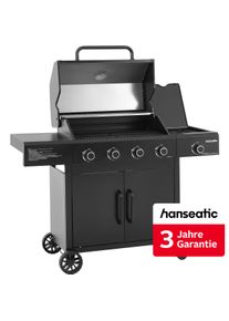 Gasgrill Hanseatic "4-Brenner Rockford Black, 4 Brenner + Seitenbrenner 14,5 kw Gesamt", schwarz, B:122cm H:113cm T:59cm, Grills, Gasgrill, inkl. 3 Jahre Herstellergarantie