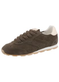 Marc O'Polo Sneaker MARC O'POLO "Fabiana", Damen, Gr. 39, braun (oliv), Veloursleder, unifarben mit Farbeinsatz, Schuhe Sneaker, Schn&uuml;rschuh, Halbschuh, Freizeitsneaker mit Memory Foam