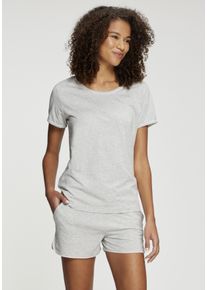 Pyjamaoberteil Lascana, Damen, Gr. 48/50, grau meliert, Single Jersey, Obermaterial: 50% Baumwolle, 50% Viskose, meliert, unifarben mit Farbeinsatz, Basic, loose fit h&uuml;ftlang, Rundhals, eingesetzt paspeliert kontrastfarben, Shirts Pyjamaoberteil, mit Kontrastpaspeln
