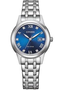 Solaruhr Citizen, silber (silberfarben, blau), Armbanduhren, Damen, Solaruhr, Armbanduhr, Damenuhr, Datum, Kristallsteine, Edelstahlarmband