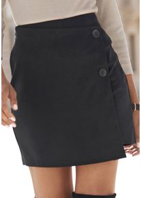 Hosenrock Buffalo "mit Zierkn&ouml;pfen f&uuml;r den Sommer", Damen, Gr. 34, schwarz, Jersey, Obermaterial: 80% Polyester, 18% Viskose, 2% Elasthan, unifarben, figurbetont mini, R&ouml;cke Hosenrock, in Wickeloptik mit Zierkn&ouml;pfen, Skort, casual-chic, Sommerhose, Topseller