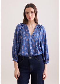 Klassische Bluse Seidensticker, Damen, Gr. XL (42), blau, 100% Viskose, gemustert, regular fit, V-Ausschnitt, Blusen Klassische Bluse, Tunika Druck