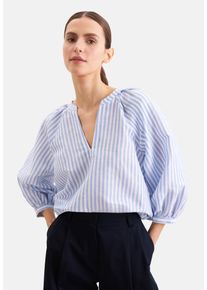 Klassische Bluse Seidensticker, Damen, Gr. M (38), blau, 59% Leinen, 41% Baumwolle, gemustert, regular fit, V-Ausschnitt, Blusen Klassische Bluse, Tunika Druck