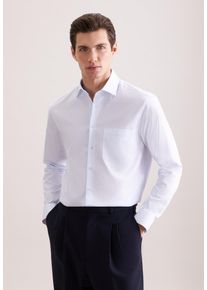 Businesshemd Seidensticker "Schwarze Rose", Herren, Gr. XL (43), verl&auml;ngerte &Auml;rmell&auml;ngen, blau, 100% Baumwolle, bedruckt, regular fit, 2-Knopf-Manschette, Hemden Businesshemd, Regular 1/1 Extra lang Kentkragen Druck