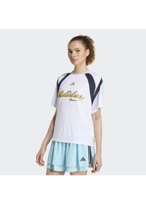 T-Shirt adidas Sportswear "HOUSE OF TIRO TRIKOT", Damen, Gr. XL, wei&szlig; (wei&szlig;, hazy beige, night navy, icey blau), Obermaterial: 100% Polyester, Rundhals, Shirts T-Shirt