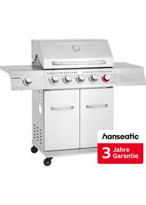 Gasgrill Hanseatic "Richland, 5 Brenner (inkl. Turbobrenner) + Seitenbrenner 21,5kw Gesamt", silberfarben, B:134,7cm H:117cm T:57cm, Grills, Gasgrill, inkl. 3 Jahre Herstellergarantie