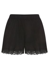 Schlafhose Lascana, Damen, Gr. 48/50, N-Gr, blau (schwarz), Single Jersey, Obermaterial: 100% Viskose, unifarben, loose fit kurz, Hosen Schlafhose, mit Spitzenbesatz am Beinsaum