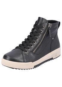 Schn&uuml;rboots RIEKER SPORT, Damen, Gr. 42, schwarz, Leder, Schuhe Schn&uuml;rboots, Stiefelette, High Top Sneaker, Freizeitboots mit Rei&szlig;verschluss