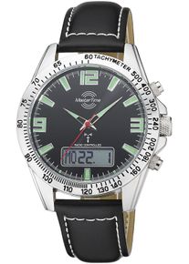 Funkchronograph MASTER TIME "Sporty", schwarz (schwarz, schwarz), Armbanduhren, Herren, Funkchronograph, Armbanduhr, Quarzuhr, Herrenuhr, automatischer Kalender