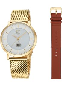 Funkuhr ETT "Atacama", gold (goldfarben, cognacfarben), Armbanduhren, Herren, Funkuhr, Armbanduhr, Herrenuhr, Datum, Solar, ideal auch als Geschenk