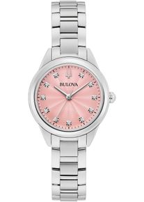 Quarzuhr Bulova, silber (silberfarben, rosa), Armbanduhren, Damen, Quarzuhr, Armbanduhr, Damenuhr, Edelstahlarmband, mit Diamanten