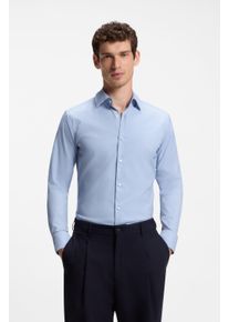 Businesshemd BOSS "HANK", Herren, Gr. 42, N-Gr, blau (light, pastel blau451), Web, Obermaterial: 92% Polyamid, 8% Elasthan, unifarben, slim fit normal, Rundhals, 2-Knopf-Manschette mit Schlitz, Hemden Businesshemd, Slim-Fit, aus funktionalem Stretch-Twill, Kentkragen