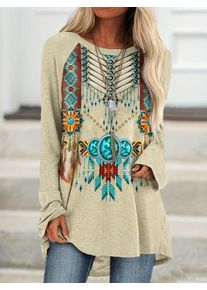 Vintage Print Long Sleeve V-Neck Button-Front Blouse Women's Classic Style Casual Blouse