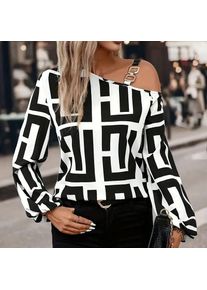 Women's Long Sve One oulder Geometric Print Cleanfit Sle Polyester Fabric Faion Spring Cross-Border Clothing